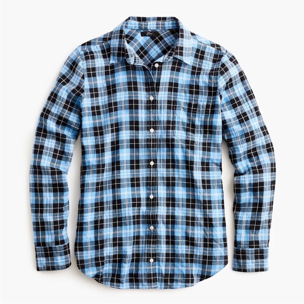 NWT J.Crew Women's Size 4 Classic Fit Boy Shirt Crinkle in Herringbone Plaid